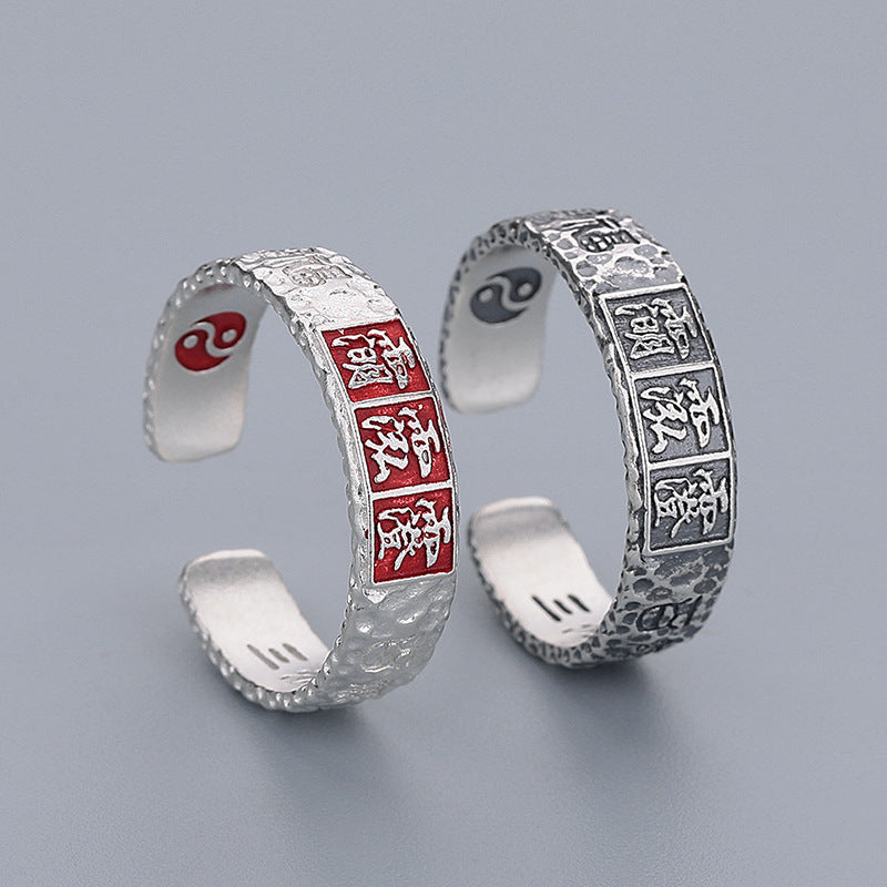 Taoist Talisman Cinnabar Ring – S925 Silver, Chinese Style – view 3