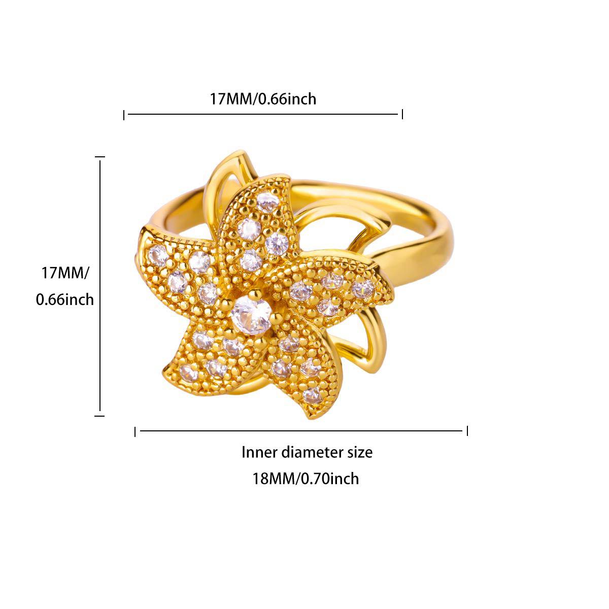 18K Gold Plated Anti-anxiety Ring Rotatable Full Gem Flower Finger Decor – view 2