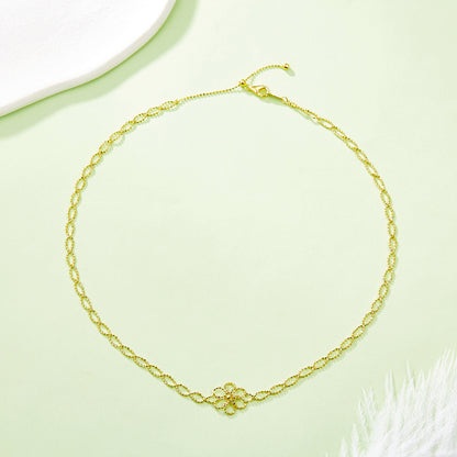 Hollow flower adjustable necklace in plated finish – view 4