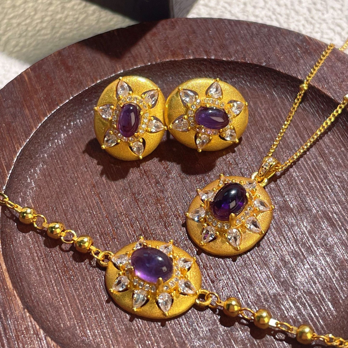 French Sunflower Amethyst Jewellery Set – S925 Silver