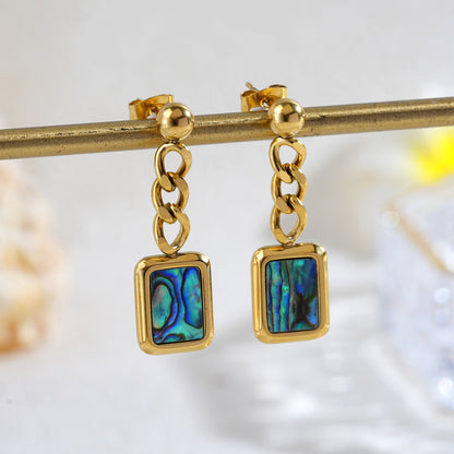 Affordable Luxury Abalone Shell Shaped Earrings With A Chain – view 2