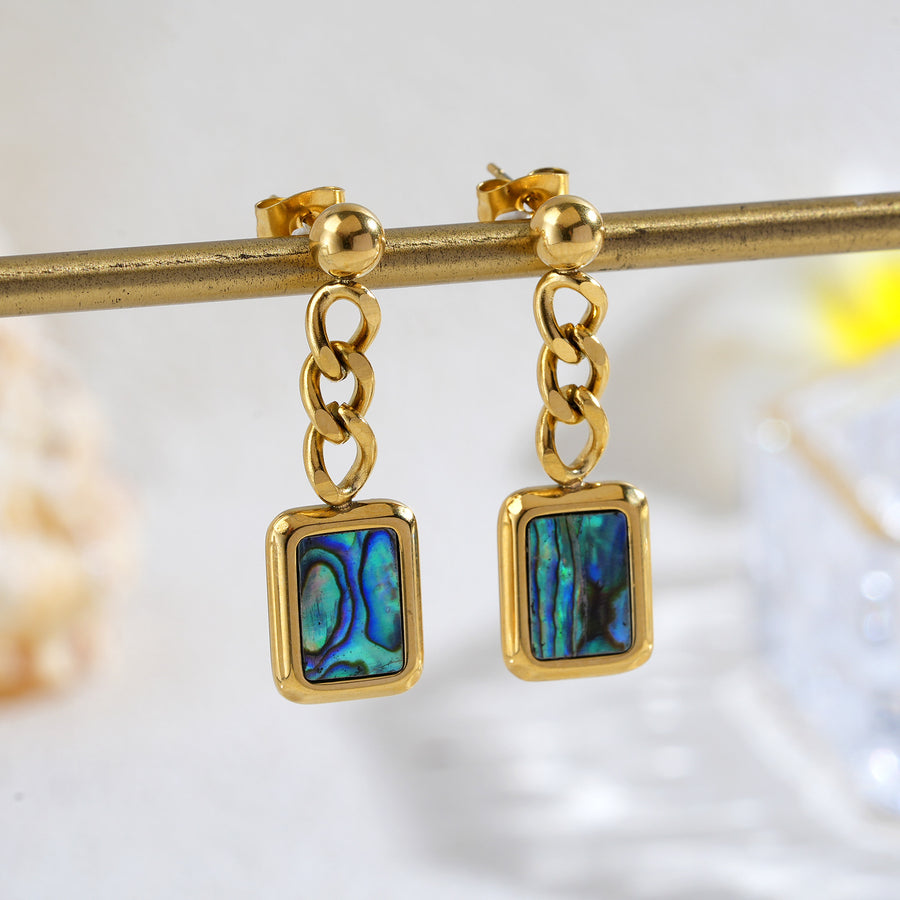 Affordable Luxury Abalone Shell Shaped Earrings With A Chain – view 2