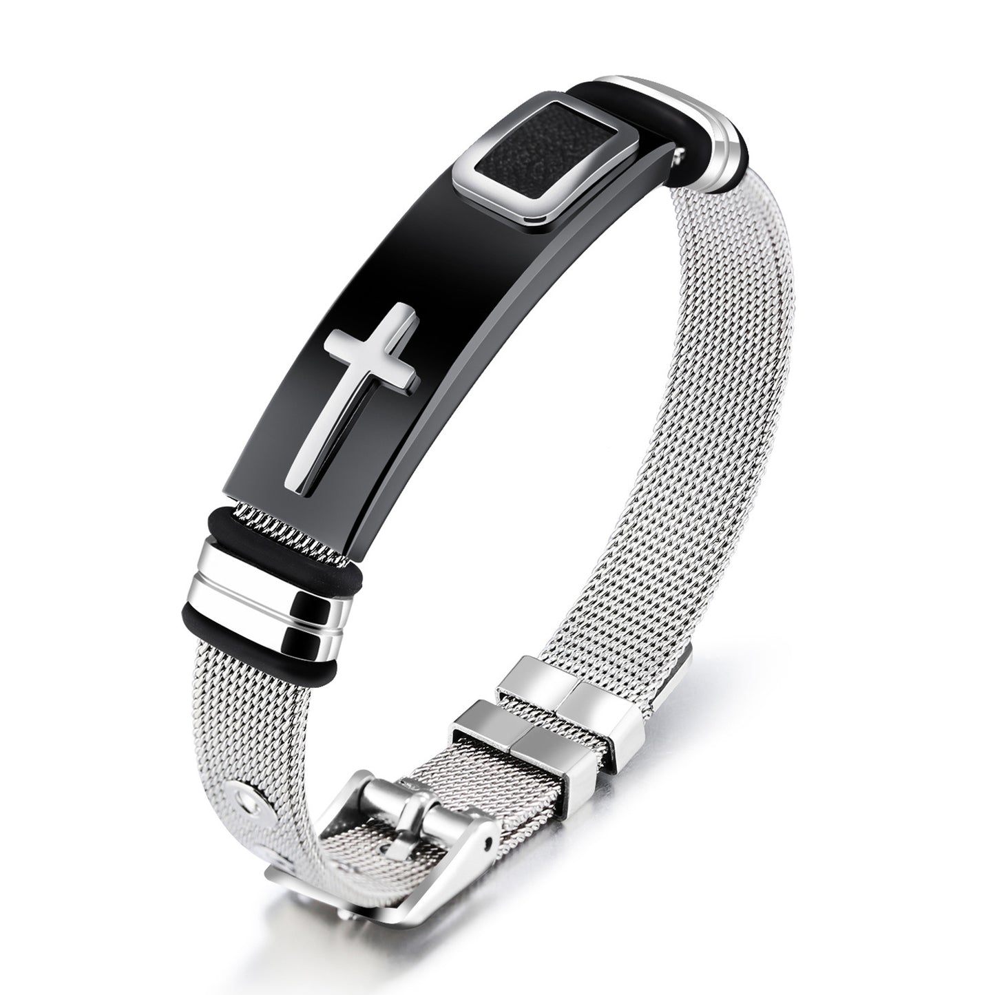 Gold Cross Mesh Bracelet – Titanium Steel – view 5