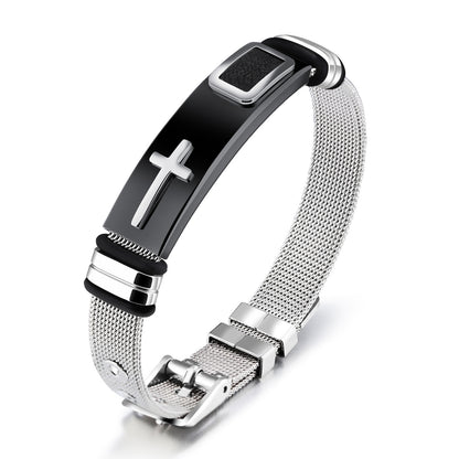 Gold Cross Mesh Bracelet – Titanium Steel – view 5