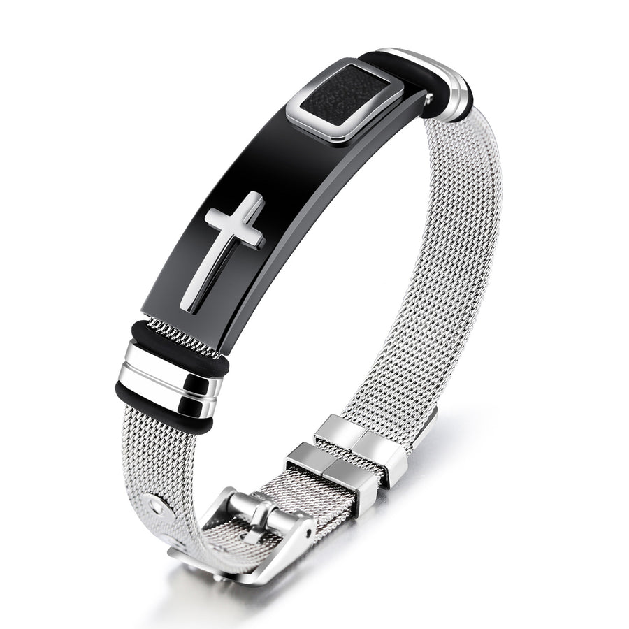 Gold Cross Mesh Bracelet – Titanium Steel – view 5