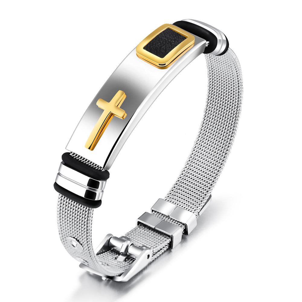Gold Cross Mesh Bracelet – Titanium Steel – view 4