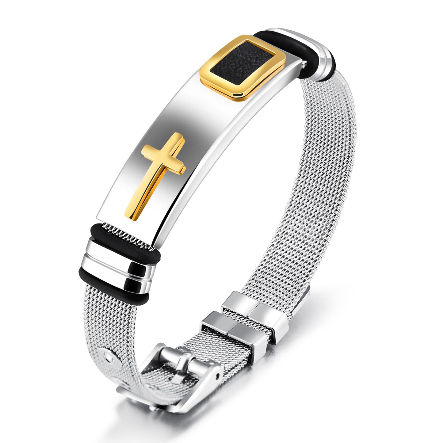 Gold Cross Mesh Bracelet – Titanium Steel – view 4