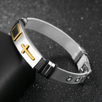 Gold Cross Mesh Bracelet – Titanium Steel – view 3