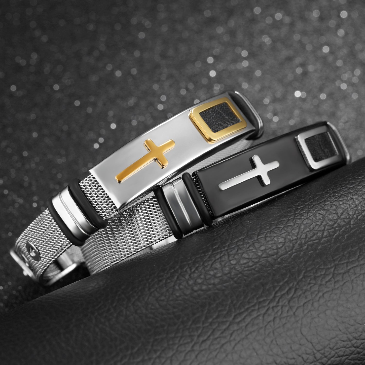 Gold Cross Mesh Bracelet – Titanium Steel
