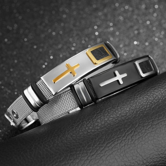 Gold Cross Mesh Bracelet – Titanium Steel