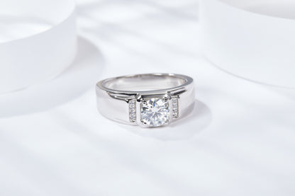 1 Carat Moissanite Men's Ring – S925 Silver, Platinum Plated – view 4