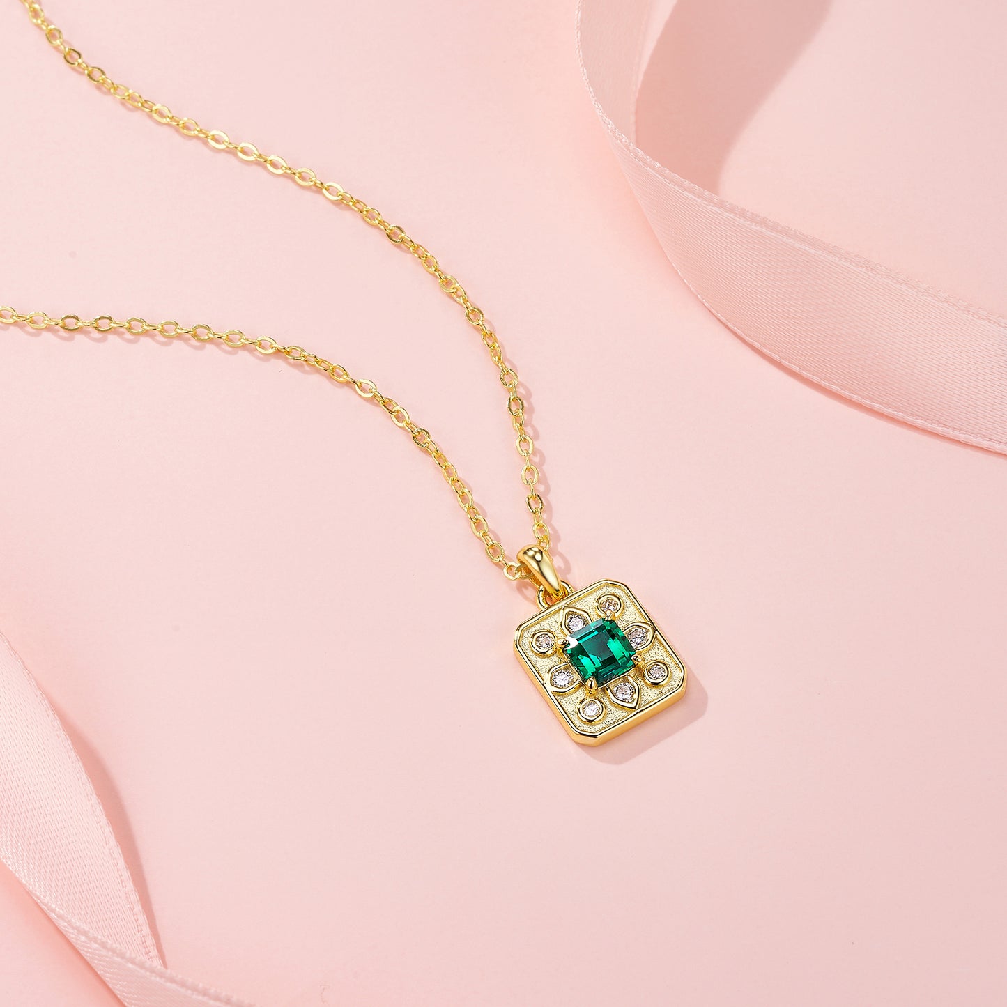 Lab Grown Emerald Octagon Necklace – S925 Gold Plated – view 4