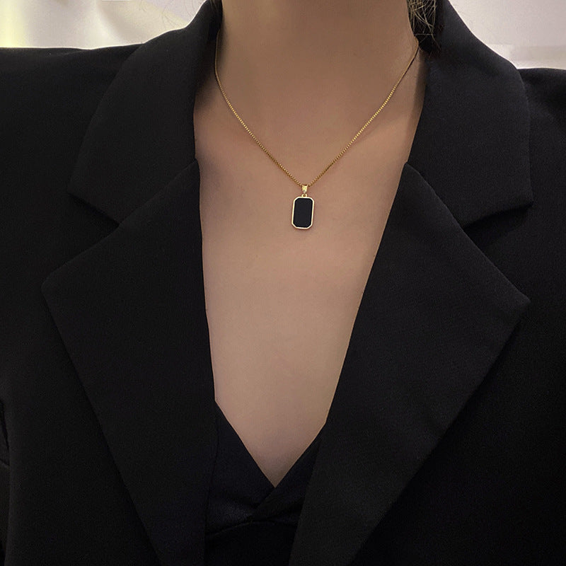 Rectangular Pendant Necklace – 18K Gold Titanium Steel, Unisex – view 4