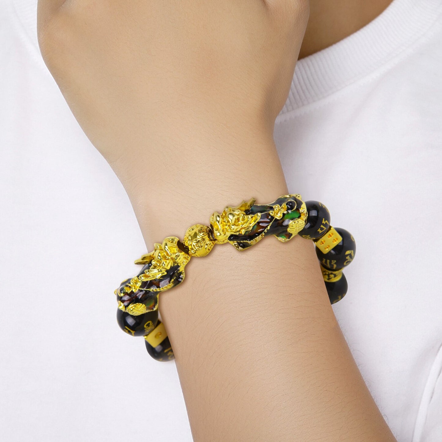 Men Lucky Black Pixiu Gold Obsidian Bracelet – view 3