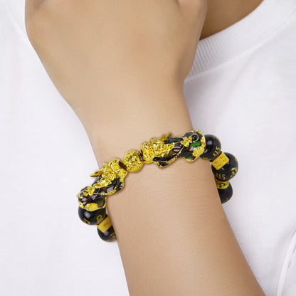 Gold-Tone Pixiu Black Bead Bracelet – view 3