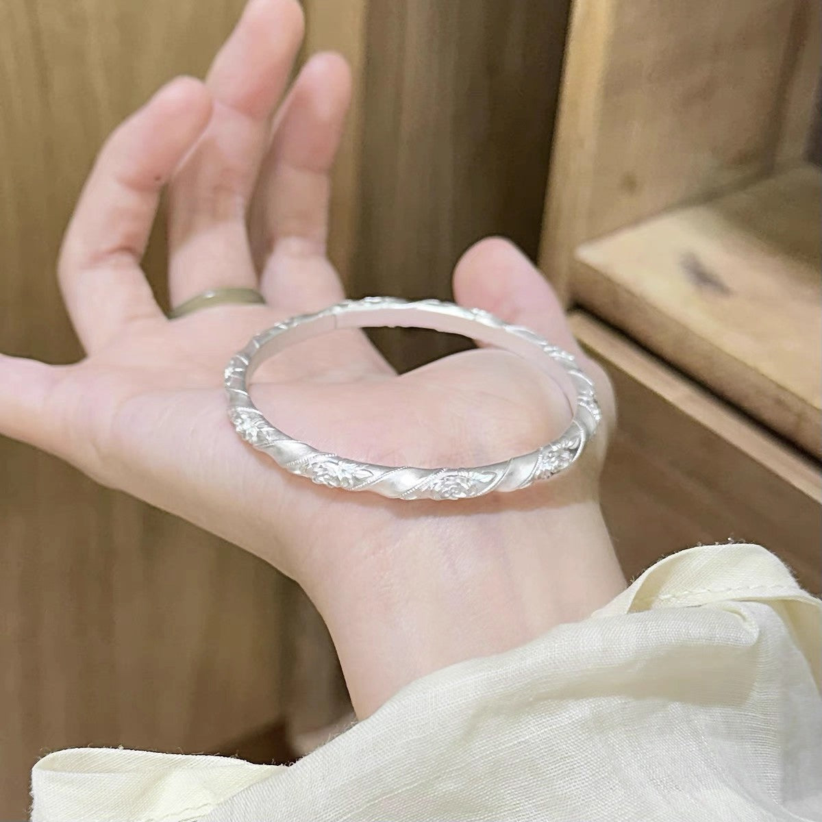 Twisted Rose Open Cuff Bangle – 925 Sterling Silver – view 4