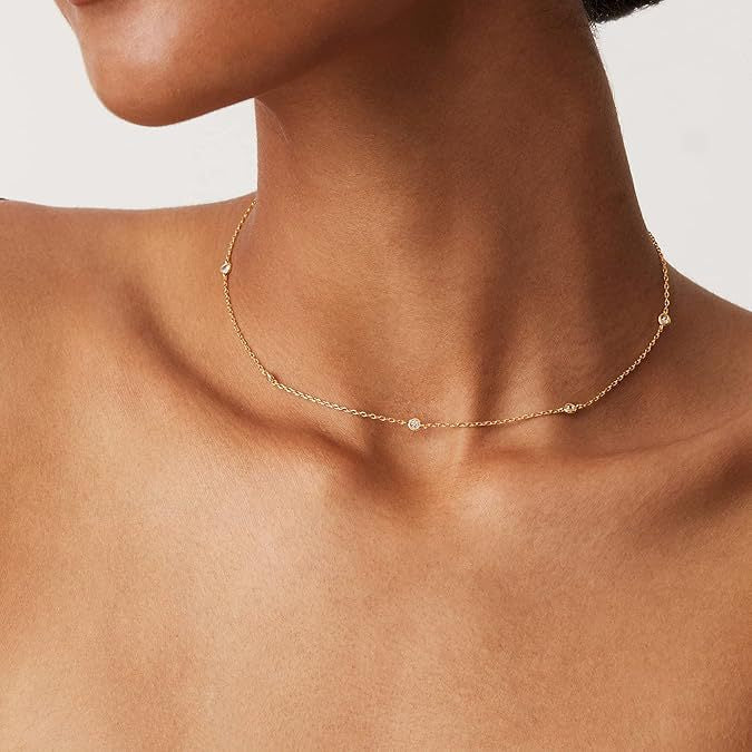 14k Solid Gold Plated Personalized Rhinestone Necklace