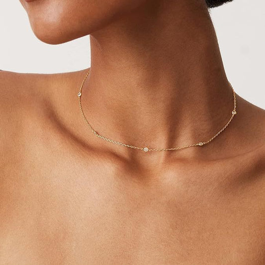 14k Solid Gold Plated Personalized Rhinestone Necklace For Women