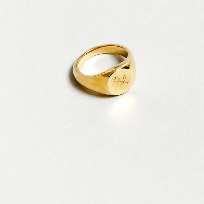 Signet Ring Design Gold Titanium Steel Gold Plated – view 5
