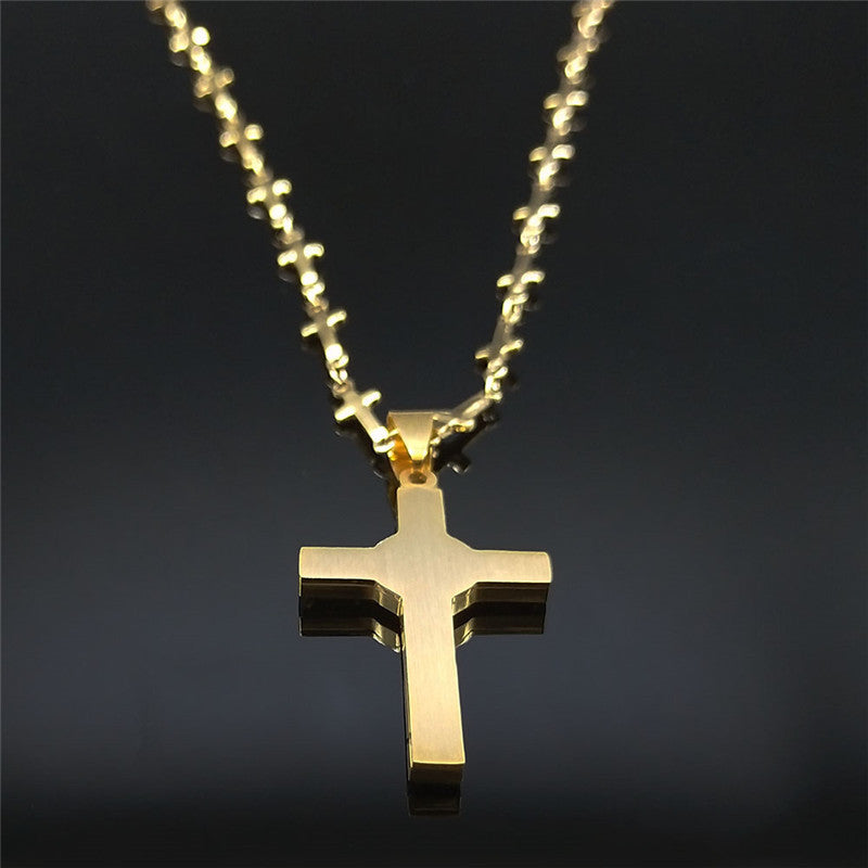 Cross Stainless Steel Gold Pendant Necklace – view 2