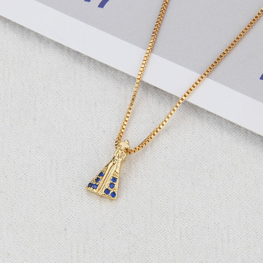 18K Gold Plated Double Sided Madonna Cross Zircon Necklace