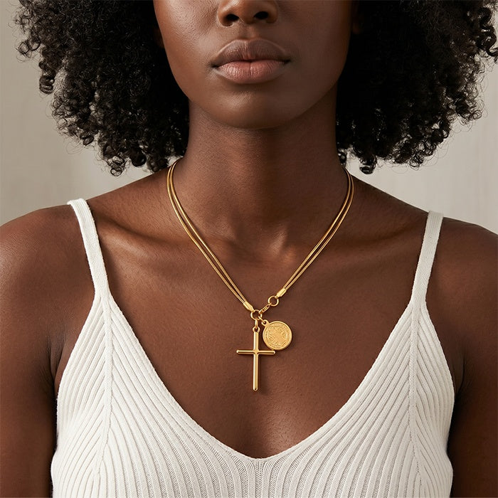 St Benedict Medal Cross Necklace – 18K Gold Plated Steel – view 3