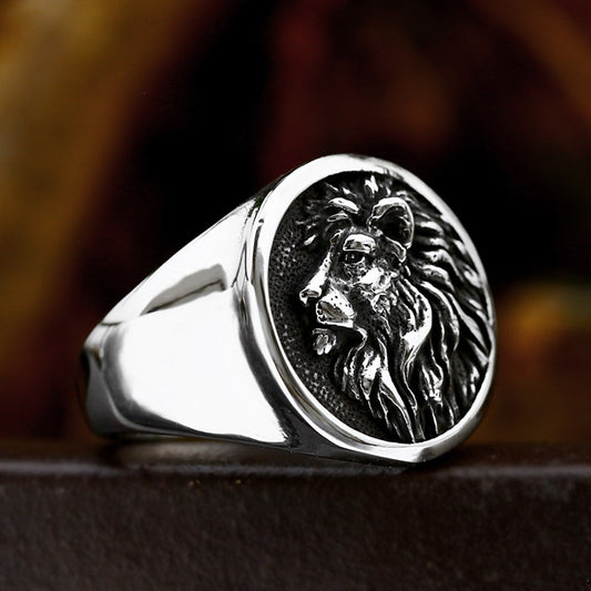 Stainless Steel Bold Retro Personalized Lion Head Titanium Steel Ring