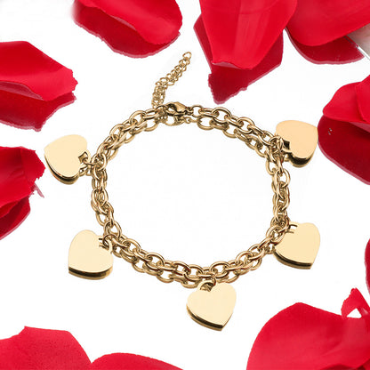 Simple 18k Gold Stainless Steel Golden Heart Engraved Bracelet – view 5