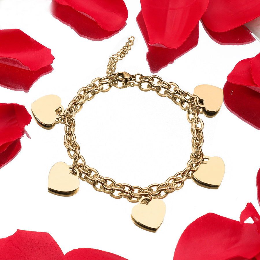 Simple 18k Gold Stainless Steel Golden Heart Engraved Bracelet – view 5