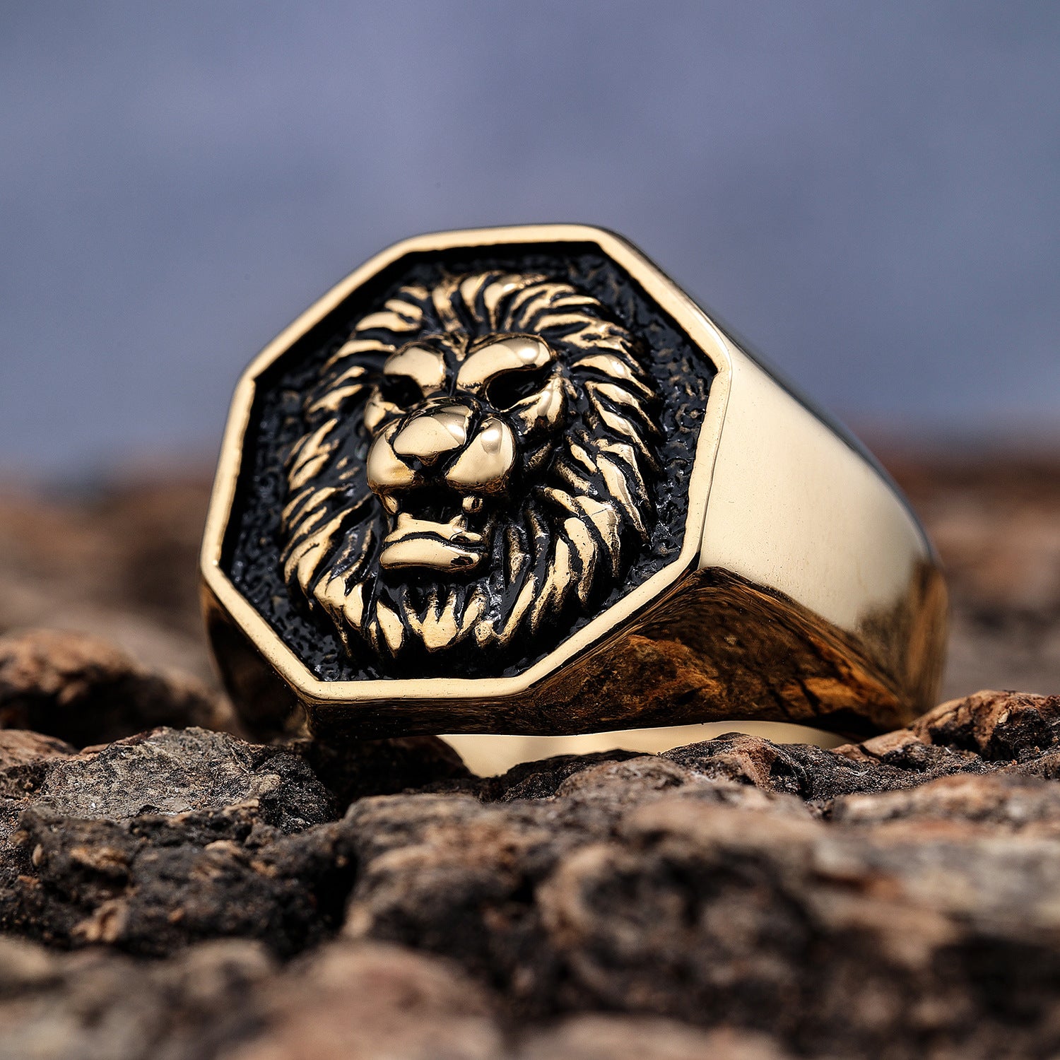 Lion's Head Punk Gold Steel Titanium Steel Ring – view 5