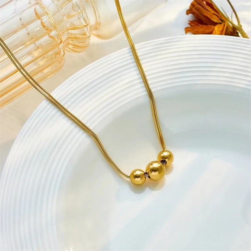 18K Gold Titanium Steel Metal Ball Necklace Vintage – view 4