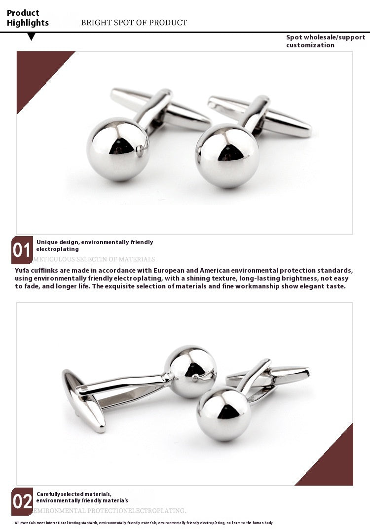 Silver Steel Ball Shape Metal Cufflinks French Shirt Men's Cufflink – view 8