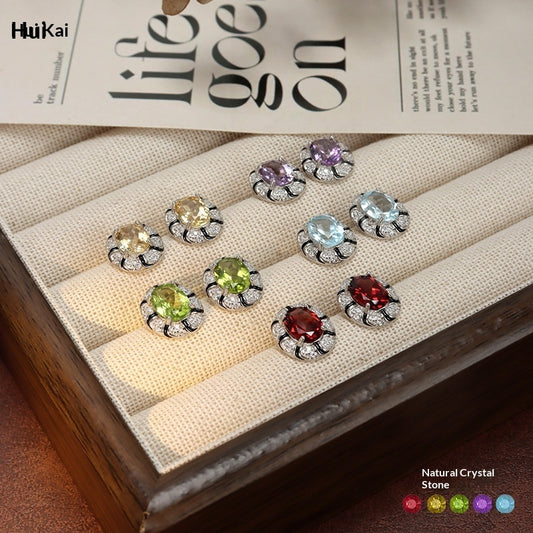 Natural Colored Gemstone Crystal Topaz EarringsMade Of 925 Sterling Silver