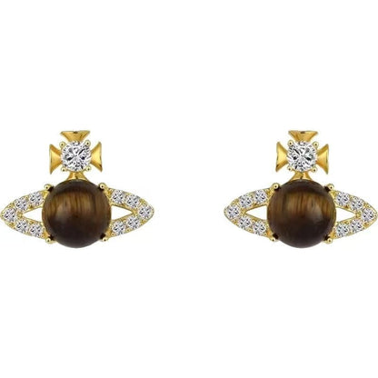 Saturn Stud Earrings – Tiger Eye Stone – view 4