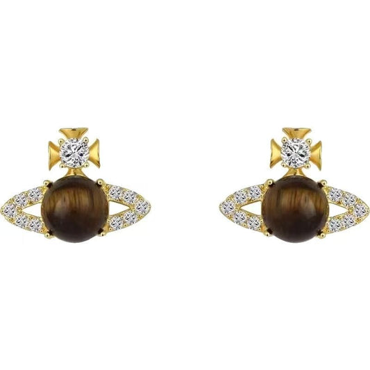 Saturn Stud Earrings – Tiger Eye Stone – view 4