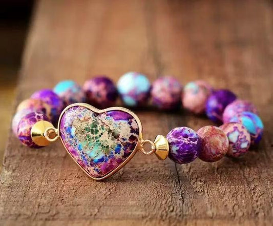 Heart Double-Layer Woven Bracelet – Natural Stone, Adjustable