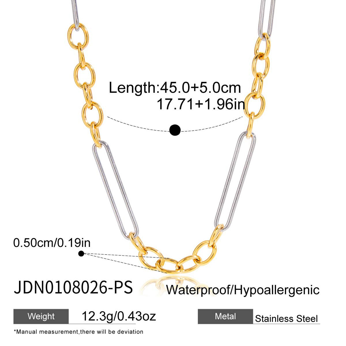 18K Gold And Stainless Steel Two-tone Chain Necklace Accessory For Women – view 6