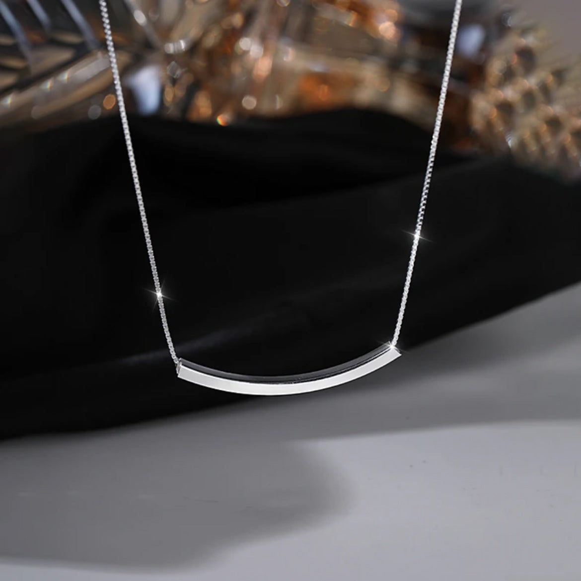 Smile Curved Tube Necklace – S999 Fine Silver – view 4