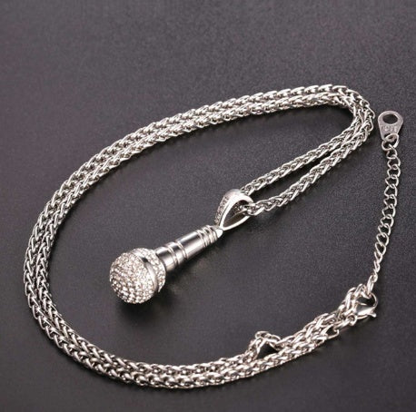 Microphone Pendant Iced Out Necklace – 18K Gold Plated Steel – view 4