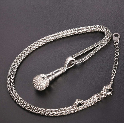 Microphone Pendant Iced Out Necklace – 18K Gold Plated Steel – view 4