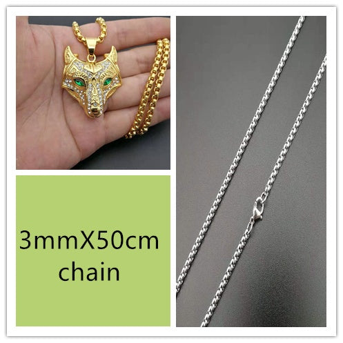 Viking Wolf Head Pendant Necklace – Gold Stainless Steel – view 15