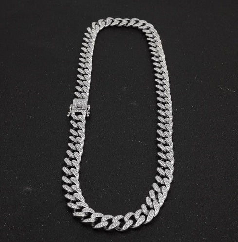 MIAMI CUBAN CHAIN NECKLACE 14K GOLD FINISH ICED OUT FULL STONE – view 3