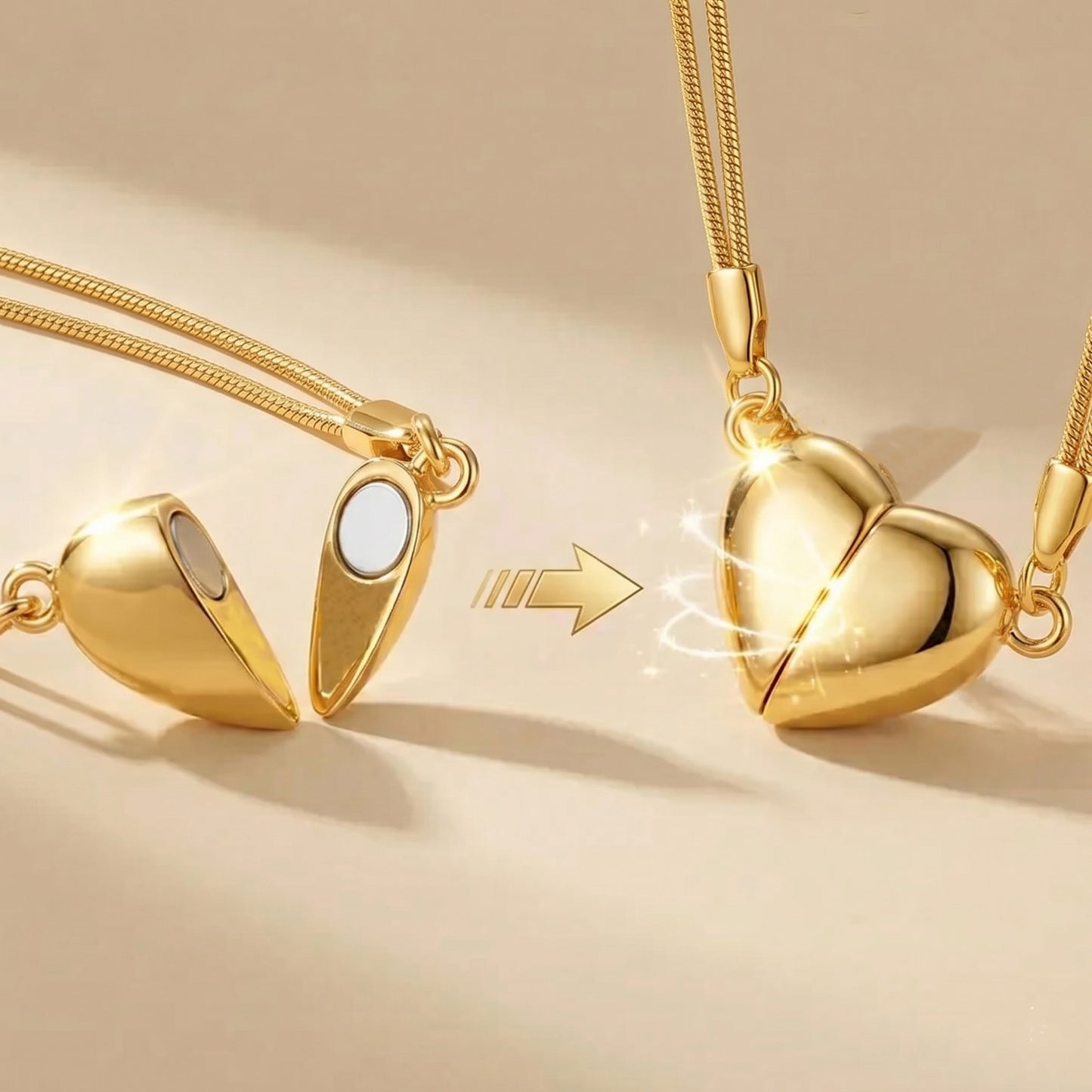Magnetic Heart Couples Necklace Set – Stainless Steel – view 4