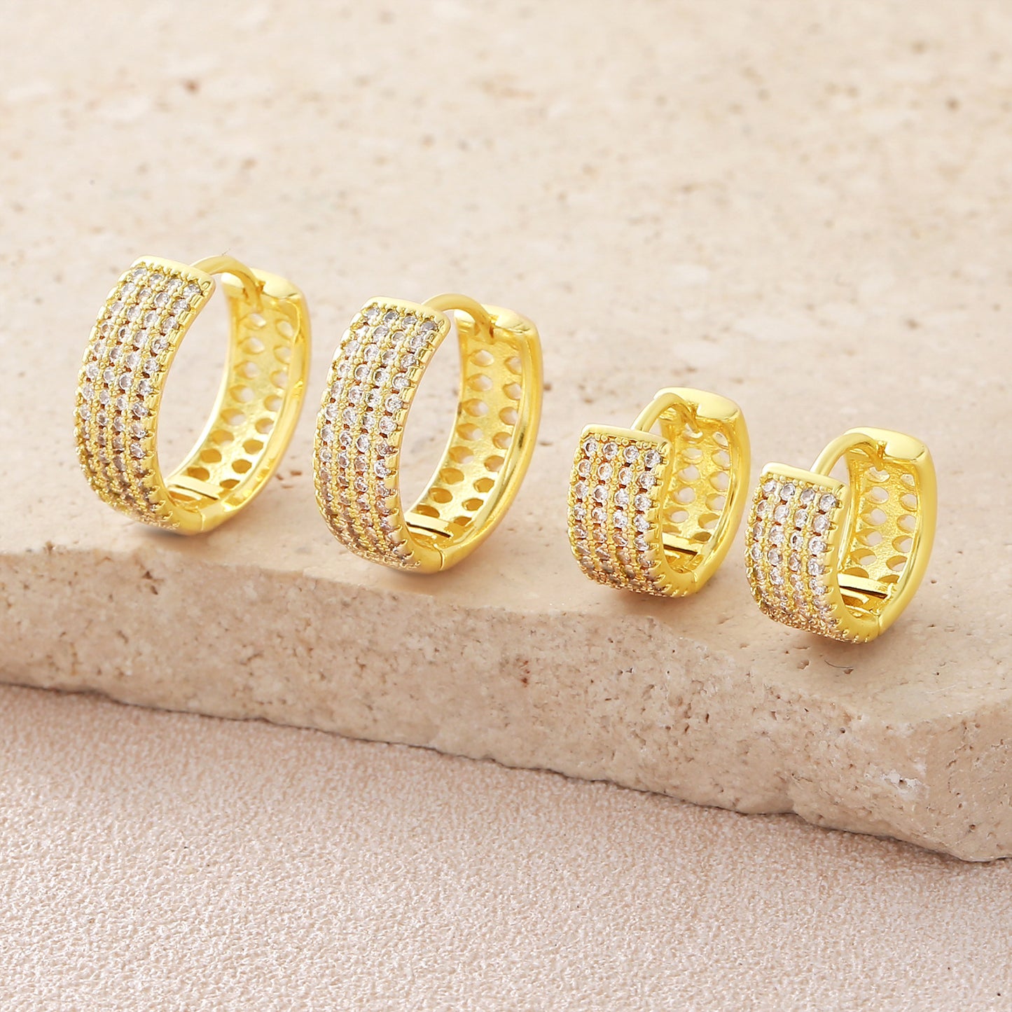 Geometric Wide Hoop Earrings – Gold Plated, Zircon Inlay – view 2