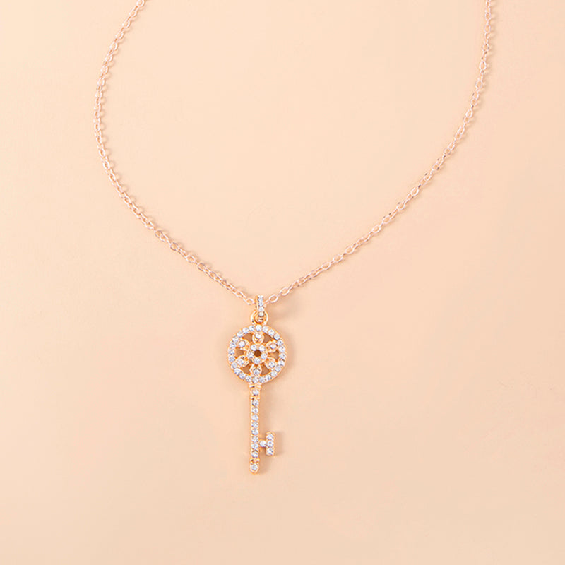 Gold Color Iced Out Crystal Key Pendant Necklace For Women – view 3