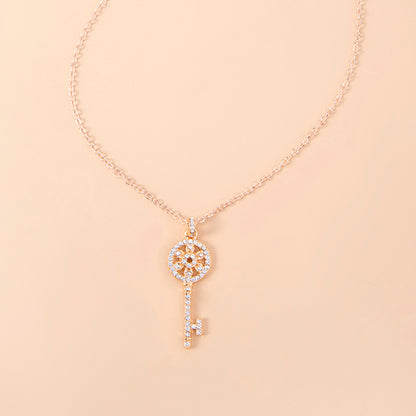 Gold Color Iced Out Crystal Key Pendant Necklace – view 3