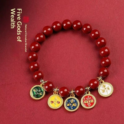 Cinnabar Five-Road Wealth God Plain-circle Bracelet With Crystals – view 2