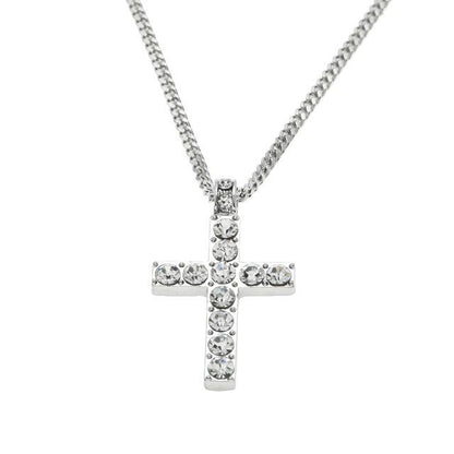GOLD & SILVER CROSS PENDANT NECKLACE ICED OUT – view 4