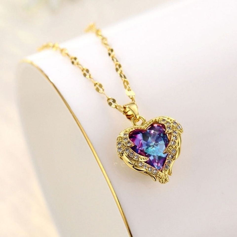 Ocean Heart Colorful Water-Gold Pendant Necklace For Women High-End Style – view 2