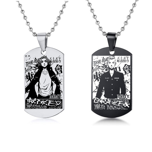 Anime Style Dog Tag Pendant Necklace – Black Stainless Steel
